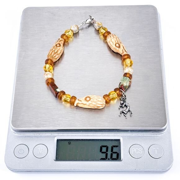 Vintage Sterling Silver 925 Carved Bead Charm Bracelet 7.25” - Picture 7 of 7